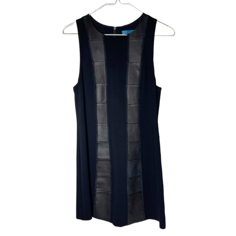 Alice + Olivia | Black Leather Patch Sleeveless Dress